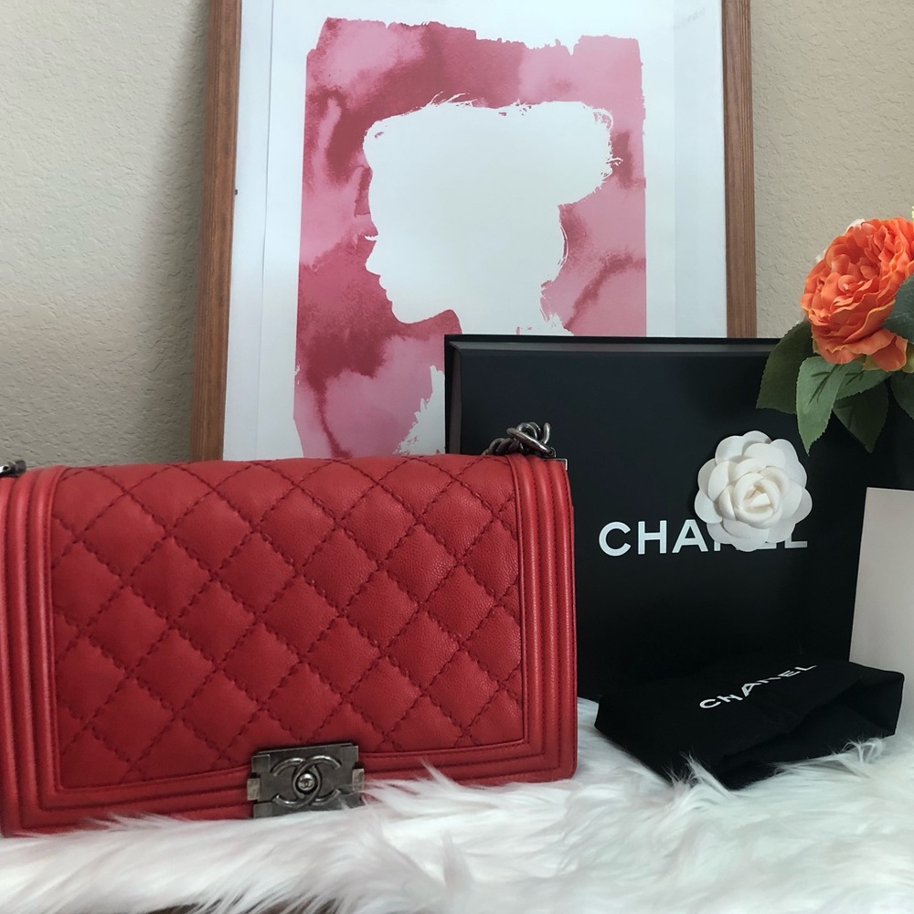 Authentic Chanel Boy old medium quilted